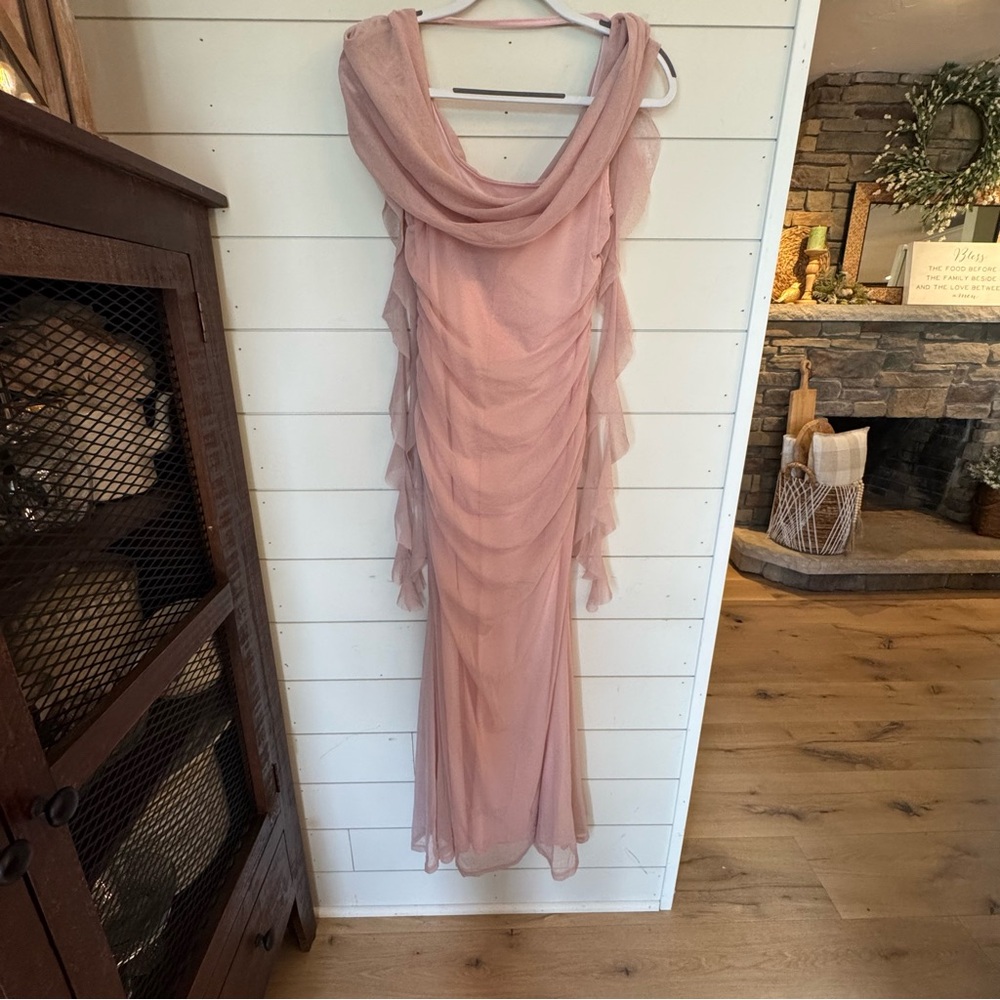 NWT CIDER Elegant light Pink Draped Evening Gown Sz Medium romantic classy